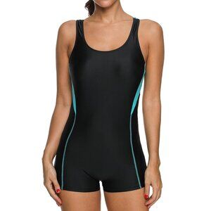 CharmLeaks  Racerback Tummy Control Boyshort One Piece Swimsuit Lap Swimwear XL